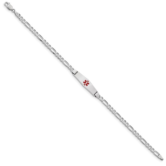 14K WG Medical Soft Diamond Shape Red Enamel Figaro Link ID Bracelet