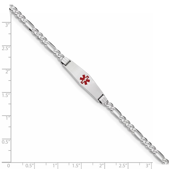 14K WG Medical Soft Diamond Shape Red Enamel Figaro Link ID Bracelet