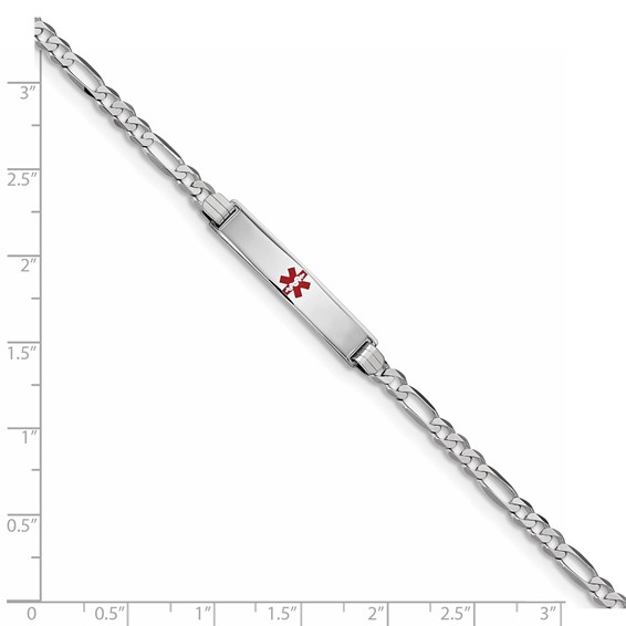 14K White Gold Medical Red Enamel Figaro Link ID Bracelet