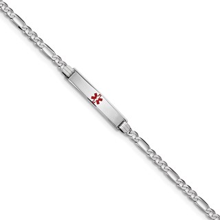 14K White Gold Medical Red Enamel Figaro Link ID Bracelet