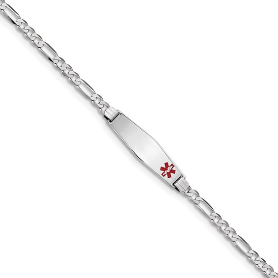 14K WG Medical Soft Diamond Shape Red Enamel Figaro Link ID Bracelet