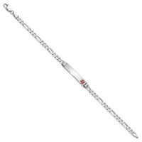 14K White Gold Medical Solid Chain Solid Plate 26x 5mm Off-Center Red Enamel Figaro Link ID Bracelet, 7" view 2