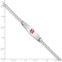 14K White Gold Medical Solid Chain Solid Plate 24x 7mm Soft Diamond Shape Centered Red Enamel Flat Curb Link ID Bracelet, 7" view 3