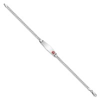 14K White Gold Medical Solid Chain Solid Plate 26x 7mm Soft Diamond Shape Off-Center Red Enamel Flat Curb Link ID Bracelet, 7" view 2