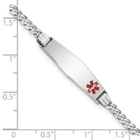 14K White Gold Medical Solid Chain Solid Plate 26x 7mm Soft Diamond Shape Off-Center Red Enamel Flat Curb Link ID Bracelet, 7" view 3