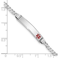 14K White Gold Medical Solid Chain Solid Plate 26x 5mm Off-Center Red Enamel Flat Curb Link ID Bracelet, 7" view 3