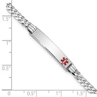 14K White Gold Medical Solid Chain Solid Plate 26x 5mm Off-Center Red Enamel Flat Curb Link ID Bracelet, 8" view 3