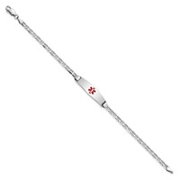 14K White Gold Medical Solid Chain Solid Plate 24x7mm Soft Diamond Shape Centered Red Enamel Anchor Link ID Bracelet - 7in view 2