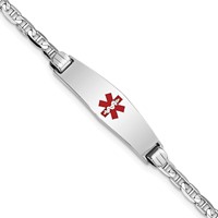 14K White Gold Medical Solid Chain Solid Plate 24x7mm Soft Diamond Shape Centered Red Enamel Anchor Link ID Bracelet - 7in view 1