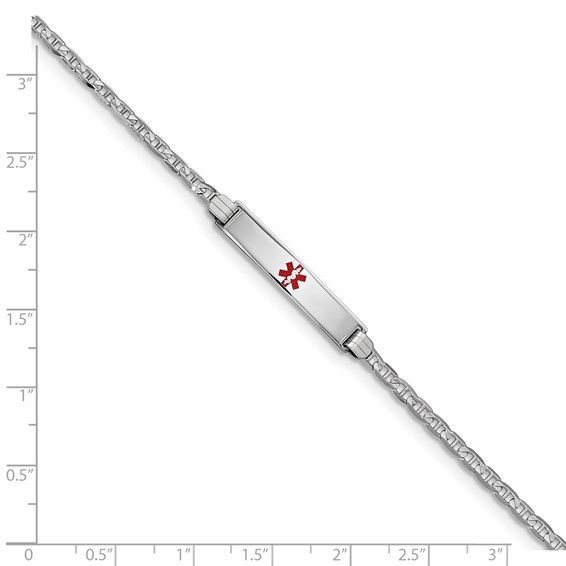 14K White Gold Medical Red Enamel Anchor Link ID Bracelet