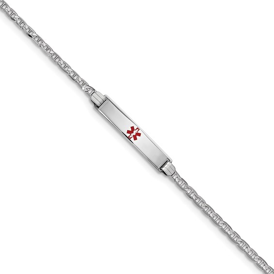 14K White Gold Medical Red Enamel Anchor Link ID Bracelet