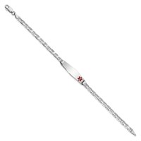 14K White Gold Medical Solid Chain Solid Plate 26x 7mm Soft Diamond Shape Off-Center Red Enamel Anchor Link ID Bracelet, 7" view 2