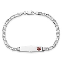 14K White Gold Medical Solid Chain Solid Plate 26x 7mm Soft Diamond Shape Off-Center Red Enamel Anchor Link ID Bracelet, 7" view 4