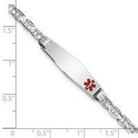 14K White Gold Medical Solid Chain Solid Plate 26x 7mm Soft Diamond Shape Off-Center Red Enamel Anchor Link ID Bracelet, 7" view 3
