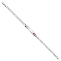 14K White Gold Medical Solid Chain Solid Plate 26x 5mm Off-Center Red Enamel Anchor Link ID Bracelet, 8" view 2