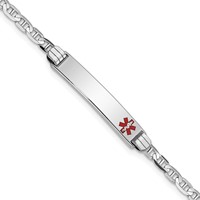 14K White Gold Medical Solid Chain Solid Plate 26x 5mm Off-Center Red Enamel Anchor Link ID Bracelet, 8" view 1