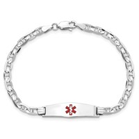 14K White Gold Medical Solid Chain Solid Plate 24x7mm Soft Diamond Shape Centered Red Enamel Anchor Link 7 Inch ID Bracelet view 4