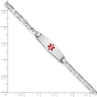 14K White Gold Medical Solid Chain Solid Plate 24x7mm Soft Diamond Shape Centered Red Enamel Anchor Link 7 Inch ID Bracelet view 3