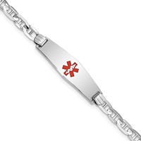 14K White Gold Medical Solid Chain Solid Plate 24x7mm Soft Diamond Shape Centered Red Enamel Anchor Link 7 Inch ID Bracelet view 1