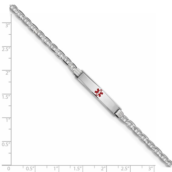 14K White Gold Medical Red Enamel Anchor Link ID Bracelet