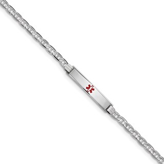 14K White Gold Medical Red Enamel Anchor Link ID Bracelet