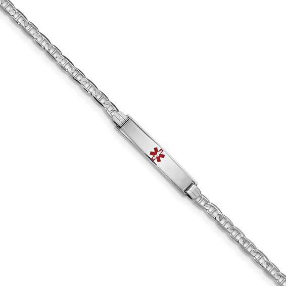 14K White Gold Medical Red Enamel Anchor Link ID Bracelet