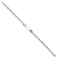 14K White Gold Medical Solid Chain Solid Plate 26x 7mm Soft Diamond Shape Off-Center Red Enamel Anchor Link ID Bracelet, 7" view 2