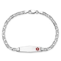 14K White Gold Medical Solid Chain Solid Plate 26x 7mm Soft Diamond Shape Off-Center Red Enamel Anchor Link ID Bracelet, 7" view 4