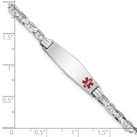 14K White Gold Medical Solid Chain Solid Plate 26x 7mm Soft Diamond Shape Off-Center Red Enamel Anchor Link ID Bracelet, 7" view 3