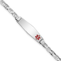 14K White Gold Medical Solid Chain Solid Plate 26x 7mm Soft Diamond Shape Off-Center Red Enamel Anchor Link ID Bracelet, 7" view 1