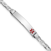 14K White Gold Medical Solid Chain Solid Plate 26x5mm Off-Center Red Enamel Anchor Link ID Bracelet - 7in view 1