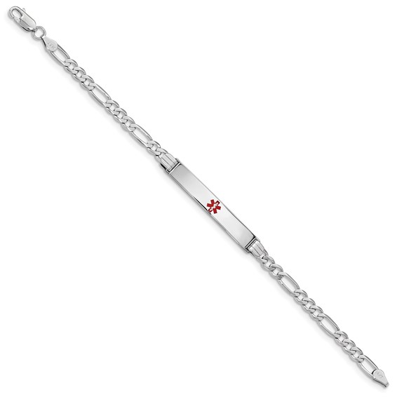 14K White Gold Medical Red Enamel Figaro Link ID Bracelet