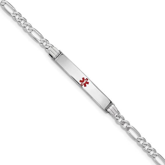 14K White Gold Medical Red Enamel Figaro Link ID Bracelet