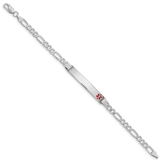 14K White Gold Medical Red Enamel Figaro Link ID Bracelet