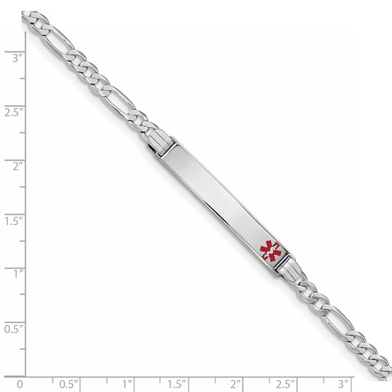14K White Gold Medical Red Enamel Figaro Link ID Bracelet