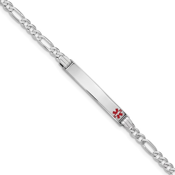 14K White Gold Medical Red Enamel Figaro Link ID Bracelet