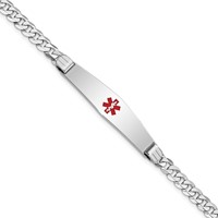 14K White Gold Medical Solid Chain Solid Plate Soft Diamond Shape 36x9mm Centered Red Enamel Flat Curb Link ID Bracelet - 7in view 1