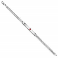 14K White Gold Medical Solid Chain Solid Plate 37x 6mm Centered Red Enamel Flat Curb Link ID Bracelet, 7" view 2