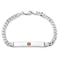 14K White Gold Medical Solid Chain Solid Plate 37x 6mm Centered Red Enamel Flat Curb Link ID Bracelet, 7" view 4