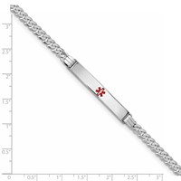 14K White Gold Medical Solid Chain Solid Plate 37x 6mm Centered Red Enamel Flat Curb Link ID Bracelet, 7" view 3