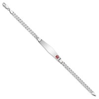 14K White Gold Medical Solid Chain Solid Plate Soft Diamond Shape 37x 9mm Off-Center Red Enamel Flat Curb Link ID Bracelet, 7" view 2