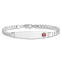 14K White Gold Medical Solid Chain Solid Plate Soft Diamond Shape 37x 9mm Off-Center Red Enamel Flat Curb Link ID Bracelet, 7" view 3