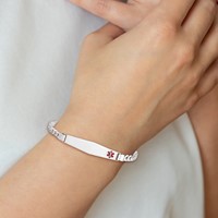 14K White Gold Medical Solid Chain Solid Plate Soft Diamond Shape 37x 9mm Off-Center Red Enamel Flat Curb Link ID Bracelet, 7" view 5