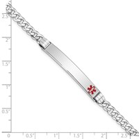 14K White Gold Medical Solid Chain Solid Plate 37x 6mm Off-Center Red Enamel Flat Curb Link ID Bracelet, 7" view 3