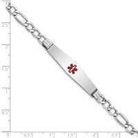 14K White Gold Medical Semi-Solid Chain Solid Plate Soft Diamond Shape 37x9mm Centered Red Enamel Figaro Link 7 Inch ID Bracelet view 3