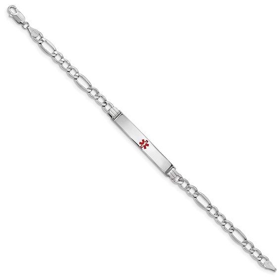 14K WG Semi-Solid Medical Polished Red Enamel Figaro ID Bracelet