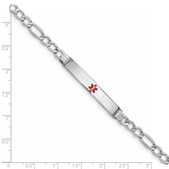 14K WG Semi-Solid Medical Polished Red Enamel Figaro ID Bracelet