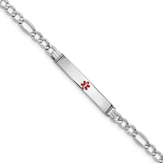 14K WG Semi-Solid Medical Polished Red Enamel Figaro ID Bracelet