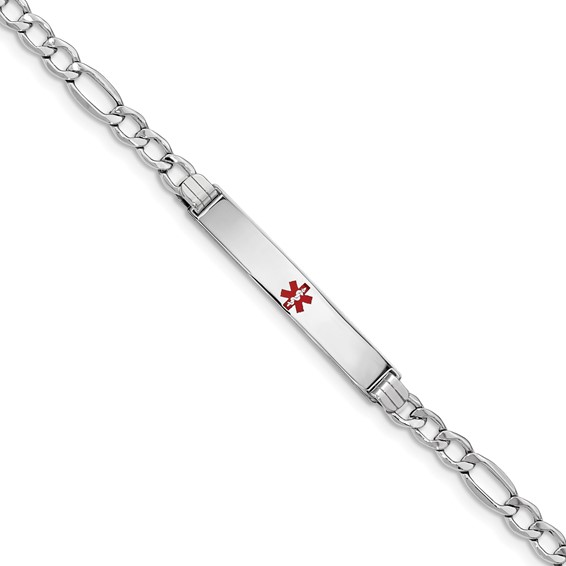14K WG Semi-Solid Medical Polished Red Enamel Figaro ID Bracelet