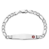 14K White Gold Medical Semi-Solid Chain Solid Plate Soft Diamond Shape 37x 9mm Off-Center Red Enamel Figaro Link ID Bracelet, 7" view 4